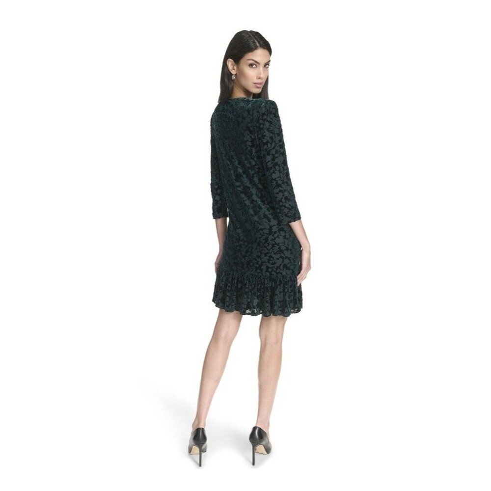 HARPER ROSE Velvet Burnout Straight Dress With Ruffle Hem Green Dress Size 10 - Picture 9 of 11